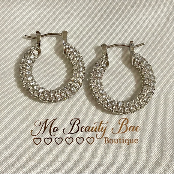 Silver Crystal Huggie Hoop Earrings - Picture 1 of 5